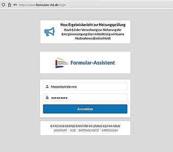 Login unter formulare-shk.de für Innungsfachbetriebe aus NRW 